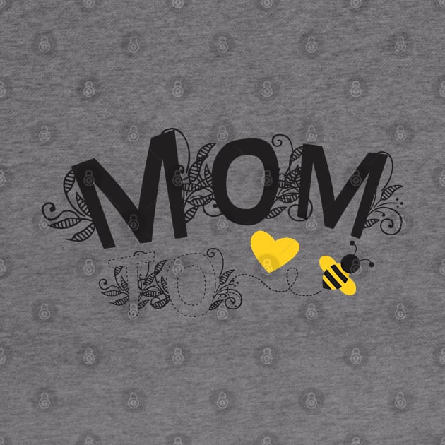 Mom to be | Pregnancy Announcement With Black Floral Typography and Yellow Heart And Bee by ZAZIZU